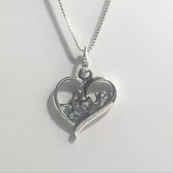 Sterling Silver Heart with Love Inside Necklace - Picture 1 of 4